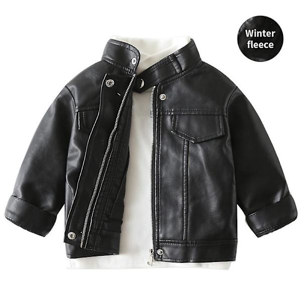2023 Baby Vårkläder Läderjacka Pojkar & Flickor Plus Fleece Varm Casual Motorcykel Läderjacka För Barn Fashionable Beige 18M
