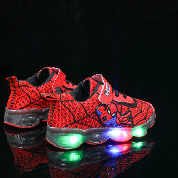 Spiderman LED Sneakers Barn Glitter Sneakers Halkfri mjuk sula red 35 yards inner length 21.4cm