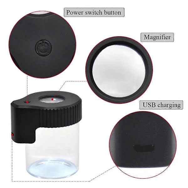 2 STK Forstørrelsesglas Lysende Tør Urte Opbevaringskrukke LED Transparent Glas Opbevaringsboks Tilbehør Grøn