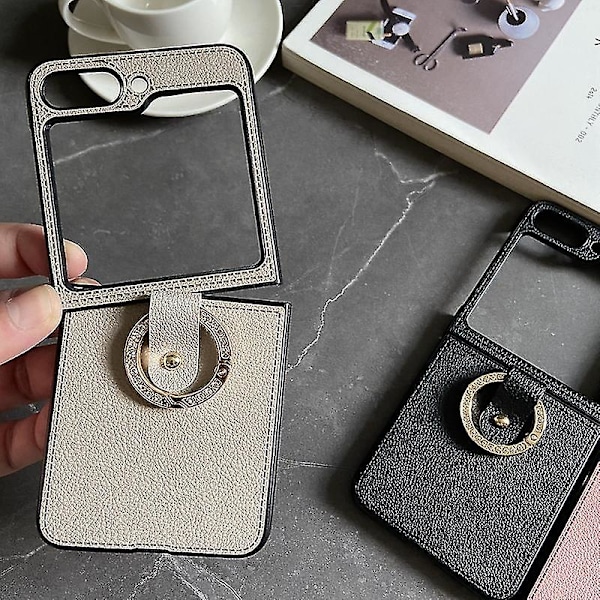 Pu Läderfodral Kompatibel Samsung Galaxy Z Flip 5 Med Ringhållare Ultratunn Stöttålig Z Flip 5 Skal Grey