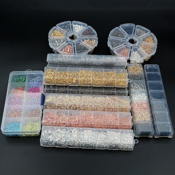 Ett sett boks 3 4 5 6 7 8 10mm bronse gull sølv palted åpne hoppringer delte ringer lenke løkke for Diy smykker lage funn Aluminum 6mm 1000pcs