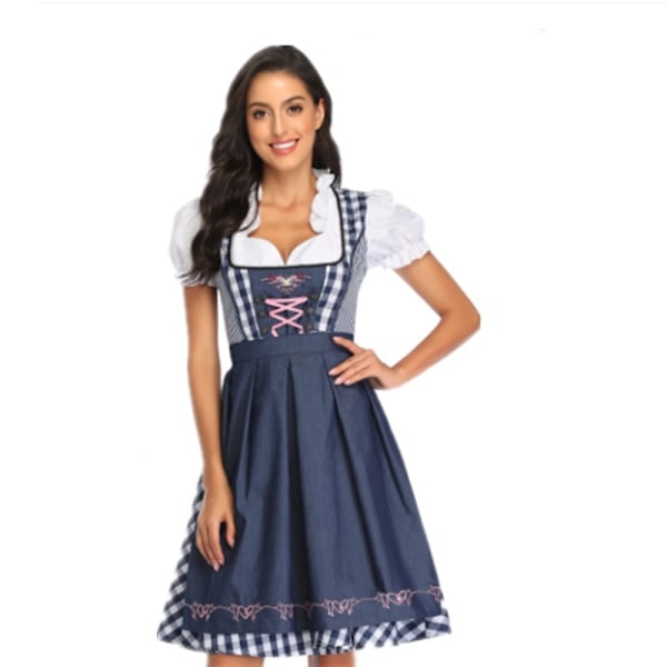 Högkvalitativ Traditionell Tysk Rutiga Klänning för Vuxna Kvinnor Oktoberfest Kostym Halloween Festlig Stil xl