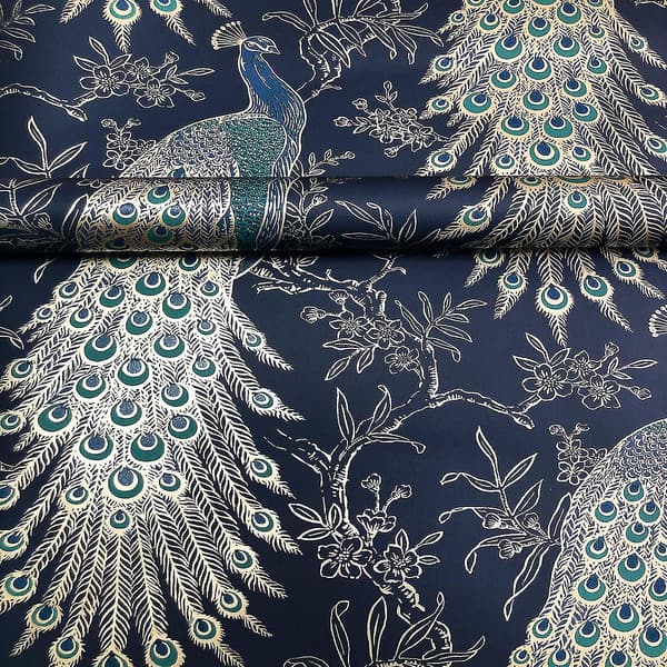 Portfolio Peacock Tapet Marinblå / Guld Rasch 282992