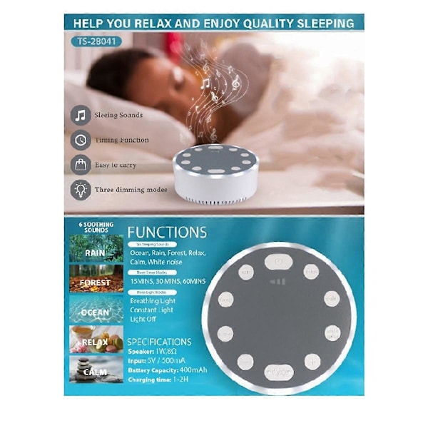 Baby White Noise Maskine USB Genopladelig White Noise Lydmaskine Baby Søvn Lyd Afspiller Natlys til Hjemmekontor