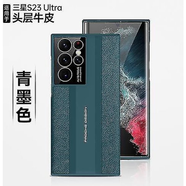 Ægte læder etui kompatibel med Samsung Galaxy S23 Ultra ægte læder bagcover ultratynd hård kofanger Green