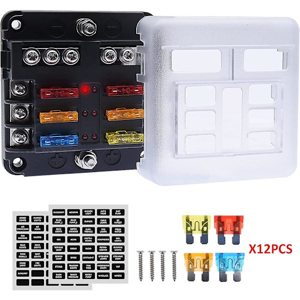 12v 6-tie fuse box - 16 sulakkeella ja LED-ilmaisimilla