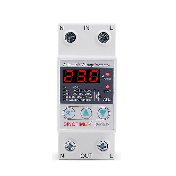 Justerbart spänningsskydd 220V SVP-912 Reläskydd återställning 40A