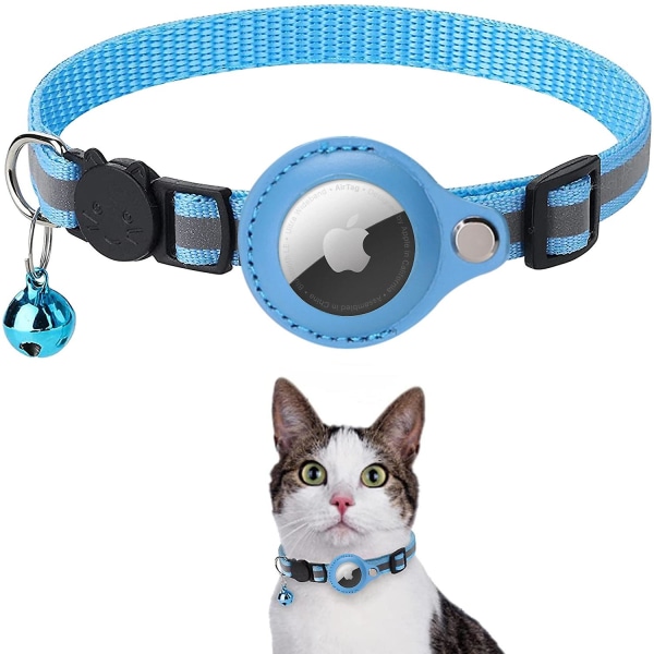 Opgraderet Airtag-kattehalsbånd: Integreret GPS-halsbånd med Apple Air Tag-holder og klokke [lilla], sikkerhedselastisk båndsporer til katte af alle køn, Ki
