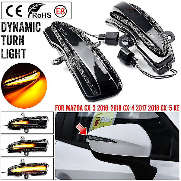 2 stk Dynamisk Blinklys LED Sidespejl Blinklys Sekventielt Lys Kompatibelt med Mazda Cx-3 Cx3 2016-2018 Cx-4 Cx4 Cx-5 Cx5 Ke