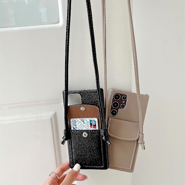 Crossbody læderpung telefonetui kompatibel med Samsung Galaxy S22 Ultra S22+ S22 med kortspor Black S22 Ultra