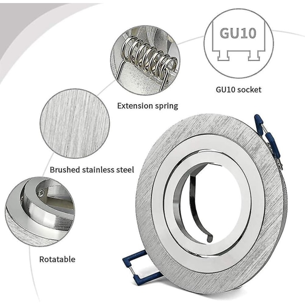 Sett med 6 rammer for orienterbare innfelte spotlights Børstet aluminium leveres med Gu10