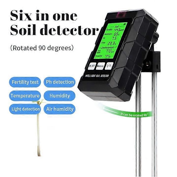 6-i-1 Jordtester LCD Jordmålingsenhet Tester PH-verdi Temperatur Lys Fuktighet js