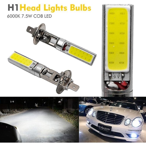 2 stk COB LED H1 forlygtepærer - hvidt lys til køretøjståge og kørelys