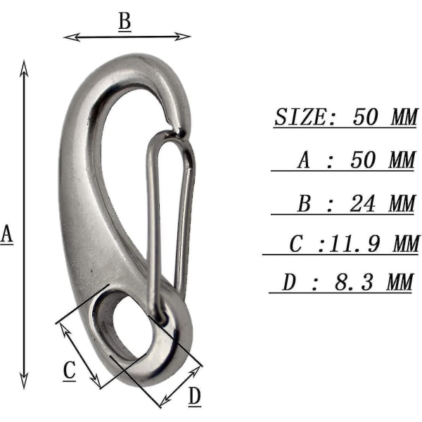 6 Pieces 304 Inox Carabiner, 50mm Inox Carabiner, 304 Stainless Steel Egg Shape Carabiner, For Outdoor Mountaineering Camping Hiking Shibaod