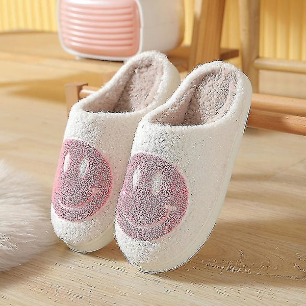 Tofflor Smiley Face Tofflor Dam Smile Tofflor Happy Face Tofflor Retro Smiley Face Mjuk Plysch 42-43 Pink