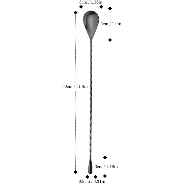 Cocktail Ske, Rustfrit Stål Bar Teske Lang Skaft Cocktail Shaker Spiral Design Perfekt til Omrøring og Lagdeling af Drikke (Sort) black