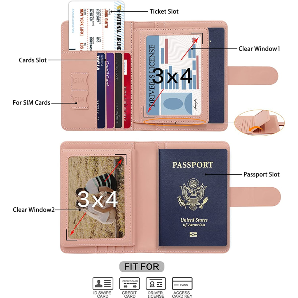 Pasholder, Pasholder Kortpladser, Sødt pascover til kvinder/mænd, Vandtæt Rfid-blokerende rejsepung (Baby pink Ny)