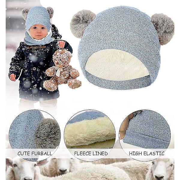 Børne Vinterhue Halstørklæde Og Handsker 3 I 1 Varm Hue Sæt Pompom Huer Med Tyk Fleece L