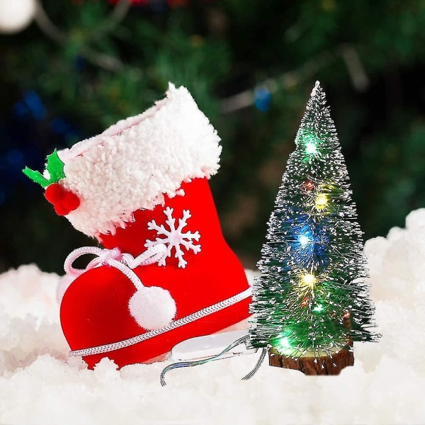 Mini Desktop joulukuuset, 6 kpl himmeitä sisalipuita puisella pohjalla, pulloharjapuut Joulupöytäpuut, jotka sopivat kodin sisustukseen (vihreä)