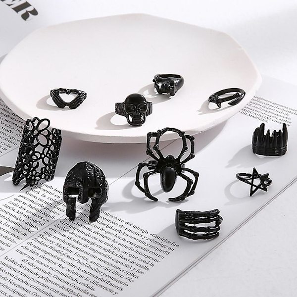 10 stk Skeletor Ornament Punk Åbne Ringe Edderkoppe Finger Ringe
