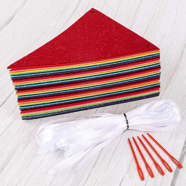 60 stk. Regnbue Filt Stof Vimpel Banner Multicolor Fest Guirlande