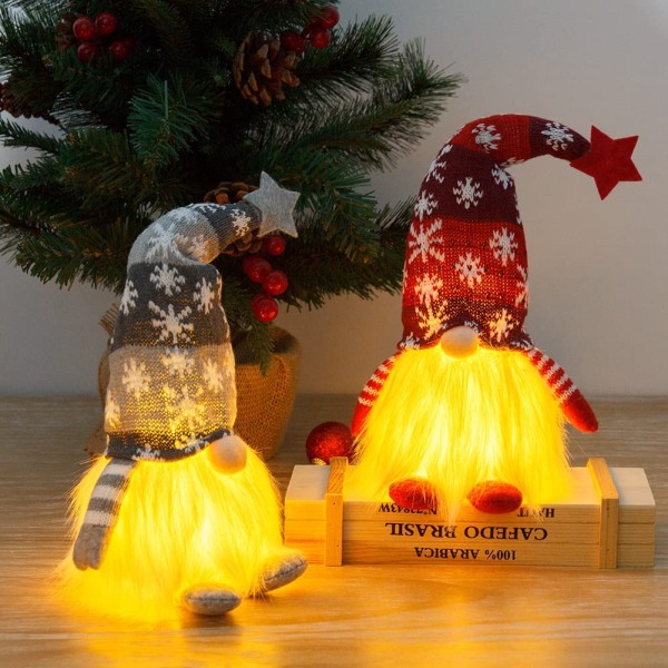 Jul LED-ljus s Svenska Tomte Tomtefigurer Tomte Plyschdocka Julprydnader Fritidshusdekor Present (Ljusgrå långhatt )