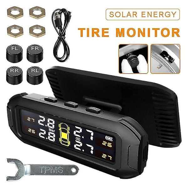 Pdto Langaton Aurinkoenergialla Toimiva Tpms Lcd Auton Rengaspaineen Hälytysjärjestelmä 4 Anturilla