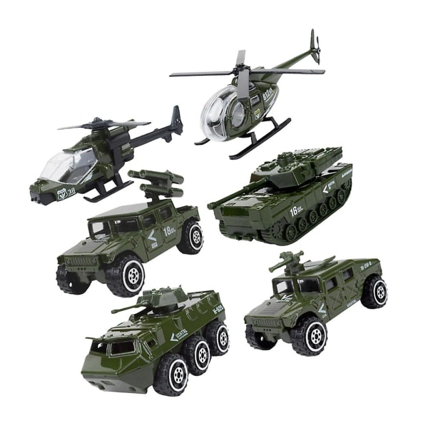 6 kpl liukuautomalli Diecast 1:87 metalliseostankki sotilasajoneuvo Jeep helikopteri armeijan auto lapsille lapsille