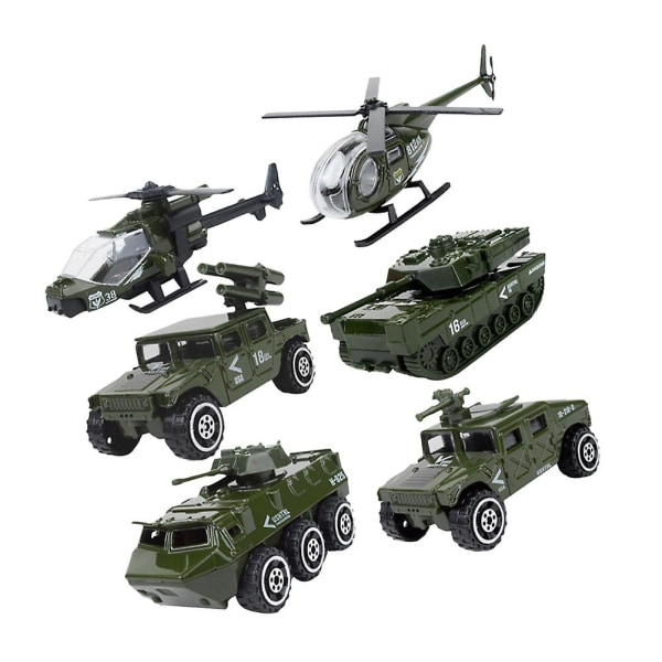 6 stk glidende bilmodel diecast 1:87 legeret tank militærkøretøj Jeep helikopter hærbil til børn børn