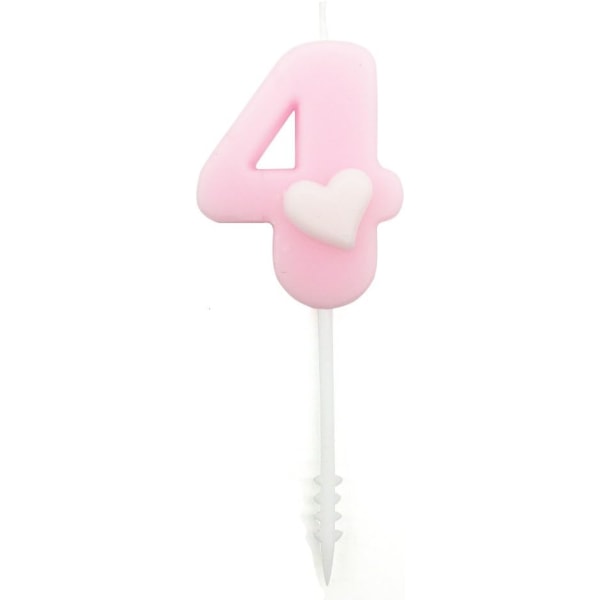 Fødselsdagskage Topper Nummer 4 stearinlys, Pink (Nummer 4, Pink) Pink Love Candle 4