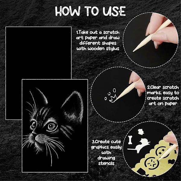 67 st Scratch Paper Art Set Barn Vuxna Scratchboard Hantverk Kit 50 Ark 21,6 x 27,9 cm A4 Svart Belagt Scratch Paper