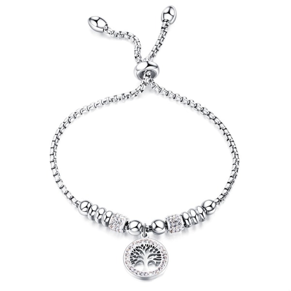 Damearmbånd, Sølvbelagt Chakra Livets træ Armbånd Krystaller, Charm Armbånd Justerbart Armbånd 22 cm, Smykkegave til Kvinder