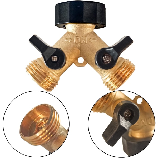 Messing Have Slange Splitter 2 Vejs, 3/4 Tommer Slangeforbindelse Hane Splitter, Slange Y Splitter, Slangehane Adapter 2 Ventiler med Ekstra Gummiskiver
