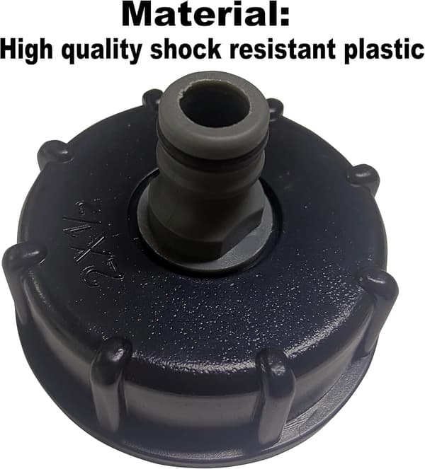 2-delt IBC Tankdæksel, S60x6 IBC Fitting/Fitting, 1/2\" Udløbsdiameter, 60 mm Indløbsdiameter, Til Ton IBC Ventil - Sort