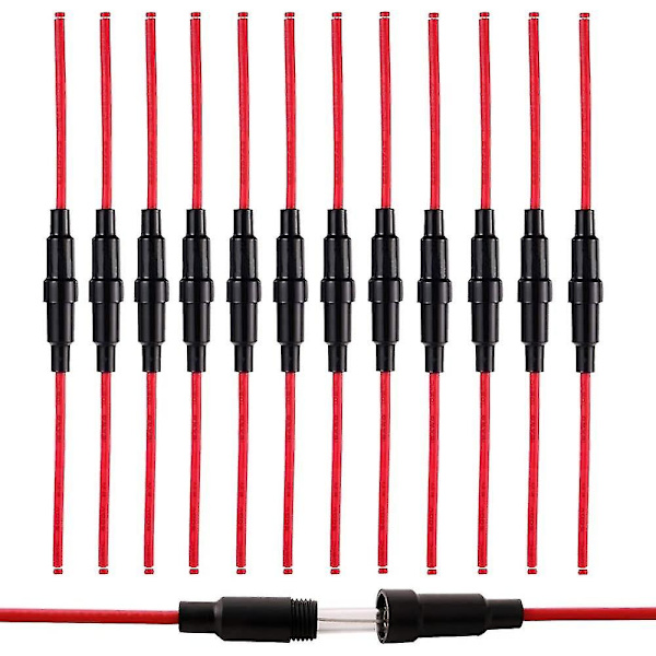 Yaju Professionel 5 X 20mm Agc Glasrør Sikringsholder Inline Skruetype Hætte, 32v 20a Sikringsboks Med 16 Awg Ledning, Til Hurtigsmeltende Glasrør Sikringer (sort