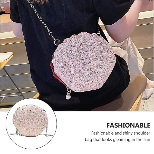 Kvinner Jenter Glitter Paljetter Seashell Cross-body Bag Kjede Skulder Vesker Mini Pearl Shell Håndveske Kveld Clutch Veske