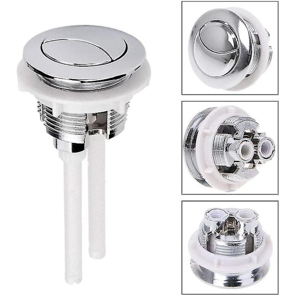 Toalett spylerknapp, 2-pakning toalett spylerknapp erstatning, 38mm dobbel spyler toalettknapp, knapp toalett spyling for baderom toalett reparasjon 2stk-sølv