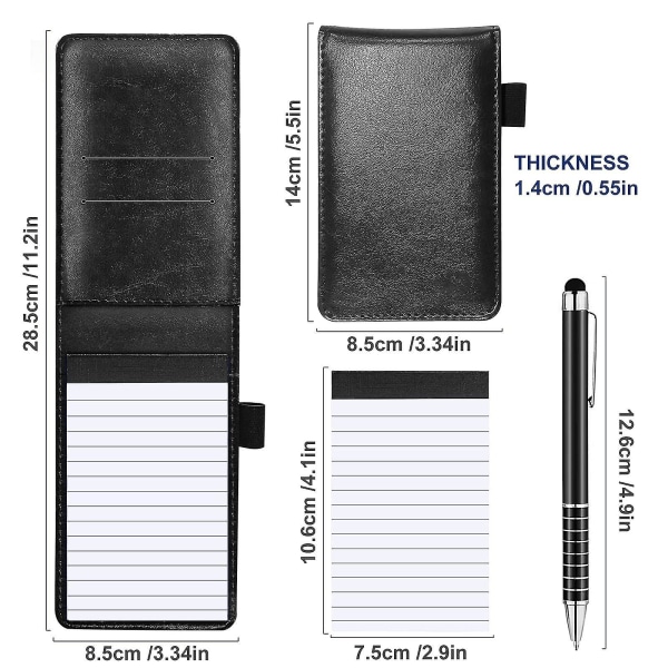 10 stk. Mini Lomme Notesbog Holder Sæt Med Metal Pen Og Lomme Notesbog Efterfyldninger (sort)