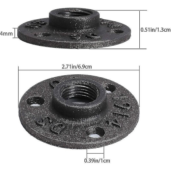 10 stk. 3/4\"\" Bsp gulvflanger støbejerns gevindflanger sorte rørflanger 3 huller gevindfitting med skruer til industriel møbel Diy dekoration montering