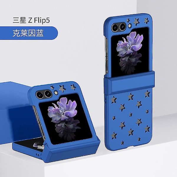 Z Flip 5 Etui, Etui Kompatibel Samsung Galaxy Z Flip 5 Med Hængselbeskyttelse & Stjerneformet Kølehul Blue