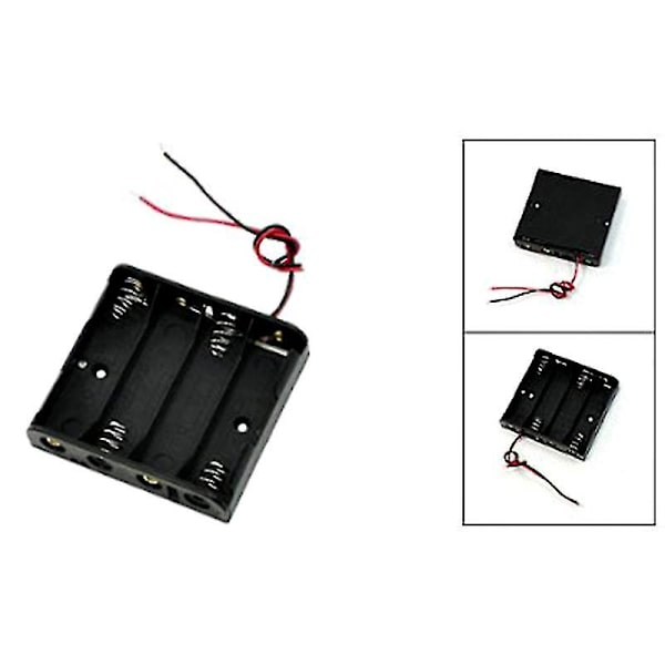 Svart plasthölje 4 x 1,5 V AA-batterihållare med kabelledningar