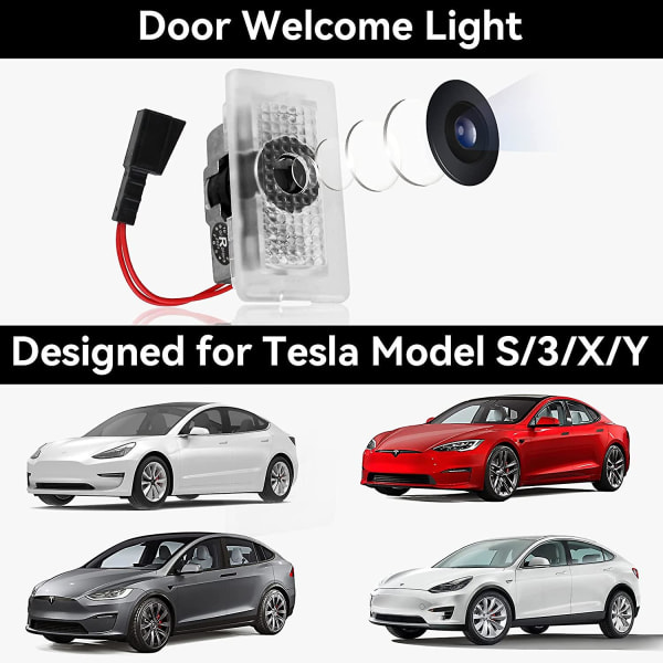 Dørlogo Projektorlys Velkommen Lys Step Light For Tesla Model 3 Model Y Model S Model X Bildør Light Tesla Light Tesla Tilbehør, 4 stk/pakning