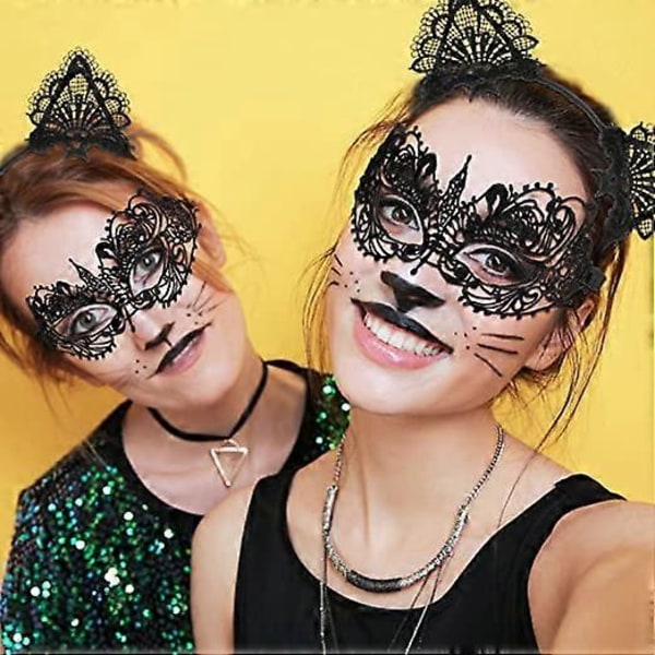 Spets Kattöron Hårband Sexig Maskeradmask Ögonmask Kostym Catwoman Ögonmask Smink Party Favörer