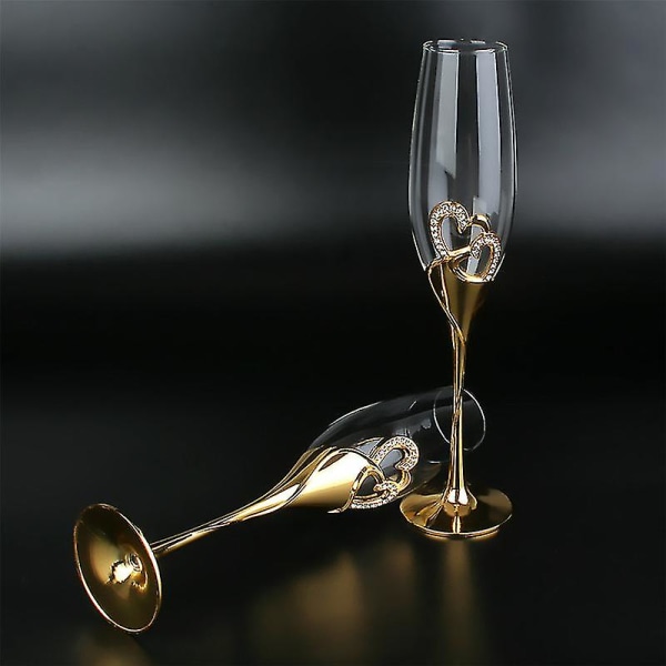 2 stk/sett Bryllup Krystall Champagne Glass Gull Metall Stativ