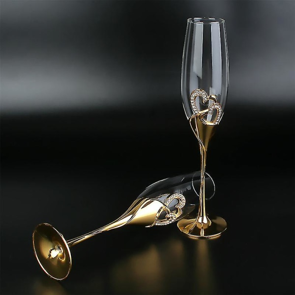 2 stk/sett Bryllupskrystall Champagneglass Gull Metallstativ