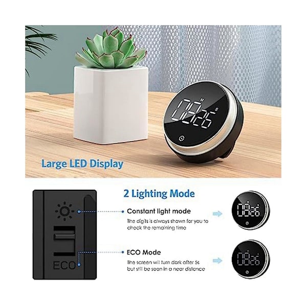 Digital Timer, Magnetisk Timer For Matlaging, Visuell Timer Med LED-skjerm, Justerbart Volum(batteri