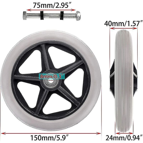 2 stk af 6 tommer gummihjul udskiftning kørestol forhjul Rollator Walker Anti-slip udskiftning hjul Grå