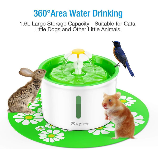 Kissan suihkulähde 1,6 l automaattinen lemmikkieläinten vesilähde, koiran/kissan terveydenhoitolähde ja hygieeninen koiran suihkulähde, vihreä