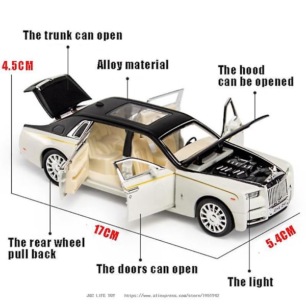 1/32 Legering Diecast Rolls-Royce Phantom Model Legetøjsbil Simulering Diecasts & Legetøjsbiler Lydlys Samling Legetøj Til Drengegave