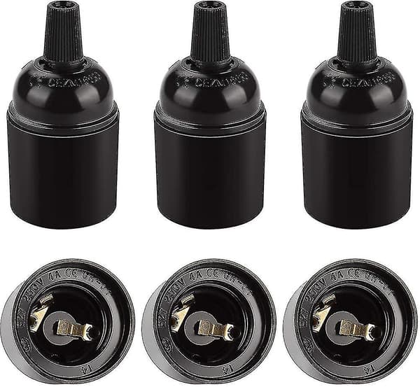 6 stk E27 svart sokkel. Retro pendellampe. Solid Bakelite adapter lampeholder